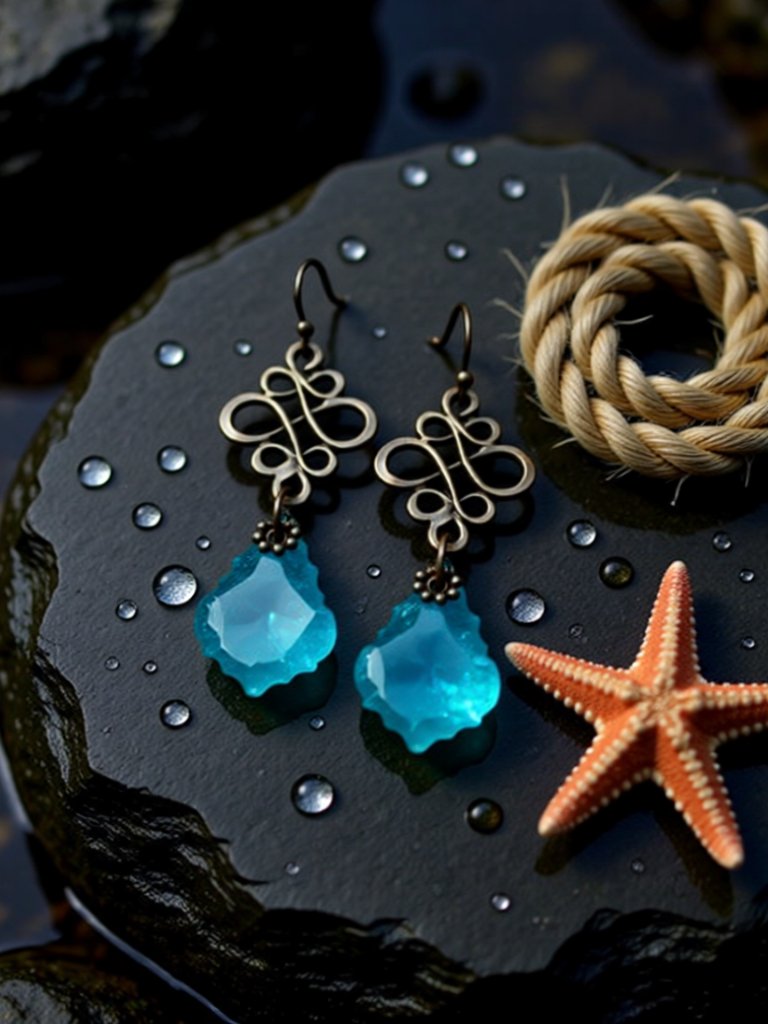Teal Blue Chandelier Drops Copper Accents Bold Sexy Eyecatching Beach Glam